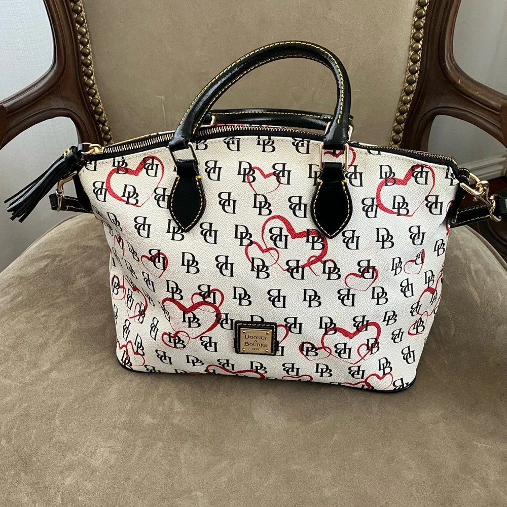 Dooney & Bourke w/ Black Patent Leather Tassel, Handles, Optional Strap and Trim - Picture 1 of 16